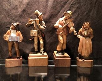 (4) Folk Art Alpine Figurines, Hand Carved