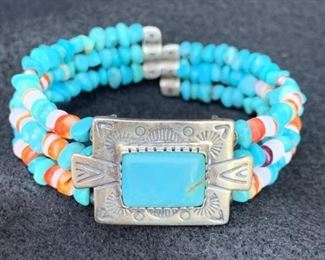 Sterling Silver and Turquoise Bracelet by Roderick Tenorio Hallmarked RMT