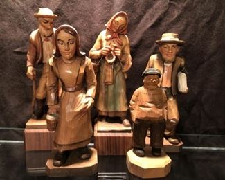 (5) Vintage Folk Art Alpine Swiss Figurines are Hand Carved