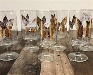 (6) Vintage Neiman Marcus Gold Butterfly Glasses