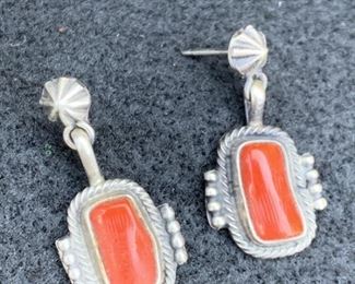 Sterling Silver and Coral Earrings Hallmarked RB