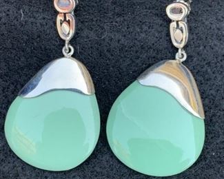 Sterling Silver and Green Stone Earrings by Jay King, Hallmarked DTR