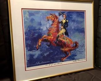 Leroy Neiman. The General. Print. Signed and inscribed to BJ and Gloria by Leroy Neiman in 2008. 29x25 framed.