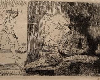 The Golf Player. Original Etching by Rembrandt
3.75 x 5.6.  20.5 x 17.5 framed. COA included.