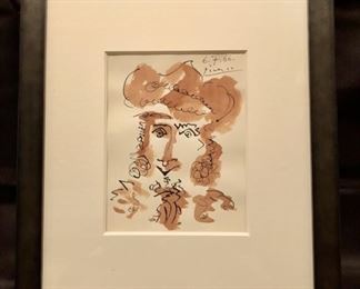 Picasso. Untitled. Lithograph attributed to the style of Pablo Picasso. 8x6.5.  16 x 14 framed.