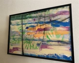 Joan Mitchell. Unknown title. Original oil on canvas. Signature on bottom right.  25.5 x 7.5 framed. Although there is no provenance, this beautiful piece was sold as an authentic original to BJ and Gloria.