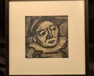 Rouault. Clown. Signed lithograph attributed to style of Georges Rouault. 1932. 7.5x7.5. 14.5x14.5 framed. COA not available.
