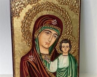 Orthodox Madonna & Child Gold Foil Mosaic Plaque