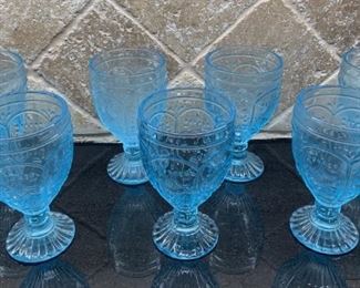 (7) Fitz & Floyd Trestle in Aqua Water Goblets             Active Pattern is still being manufactured
Each Goblet Stands 6in Tall�