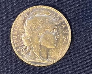 France 1908 .9999 Gold Coin Marianne Rooster 20
Francs