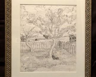 Vincent Van Gogh. Unknown Title. This is another piece beloved to be a to be a Lithograph attributed to the style of Van Gogh. It contains a signature consistent with the artist. No COA.  14 x 11. 24x20 framed.