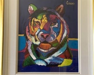 Abstract Tiger by Christian Lassen. Signed Lithograph. (1999). Limited Edition.  #29 of 125. 33 x 26.  48 x 42 framed.