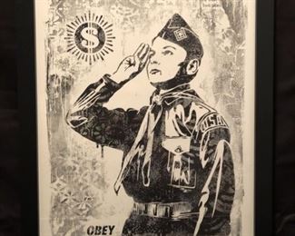 Shepherd Fairey. Learn to Obey (Stencil Series).             Serigraph. Signed by artist in 2017. 26x20 framed. No COA available.
