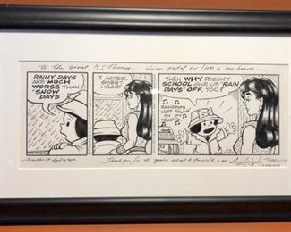 NANCY Comic Strip Given to BJ by Guy Gilchrist
Inscription and Signature Hand Written by Gilchrist
Framed, the piece is 19in l x 11in h