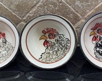 (3) Glazed Terra Cotta Rooster Bowls