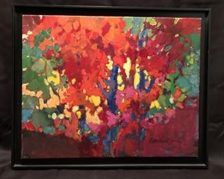 Colorful Trees. Oil on canvas. Signed by artist
(unknown). 20x18.