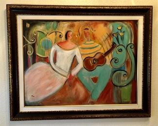 Holland Berkeley. Duette of Strings. Mixed Media on Canvas. 194/250. Hand-signed by artist. 30 x 40. 40x48 framed.  COA included.