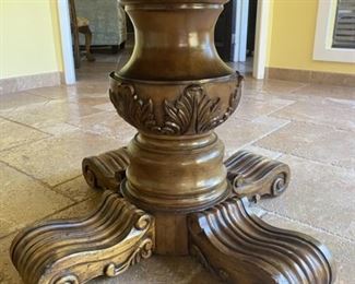 Banded Burl to Walnut Round Pedestal Table 
With Carved Legs & Scroll Feet