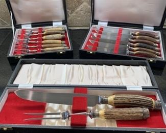Made in Sheffield England and Sold by Gump's San Francisco
3 Boxed Sets, 6 Forks, 6 Steak Knives, Carving set�