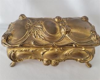 Vintage Cast Brass Jewelry Box Lined in Velvet