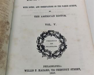 Specer's Poetical Works, Volumes II, III, & V
Partial Set of Poetical Works Published by Willis P Hazzard of Philadelphia, Circa 1850's