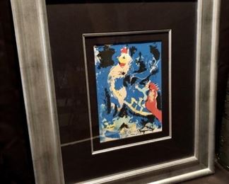 Marc Chagall. Le Coq Amoreaux. Lithograph Hand Signed by Artist in 1977                                                  Measures 8.5 x 13. 25 x 28 framed.
