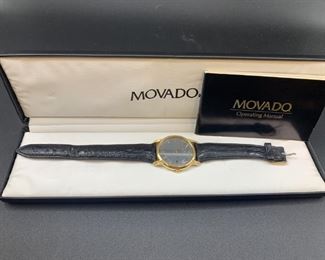 1997 Engraved to BJ Thomas Movado Wrist Watch
with original presentation case, instruction manual, and box