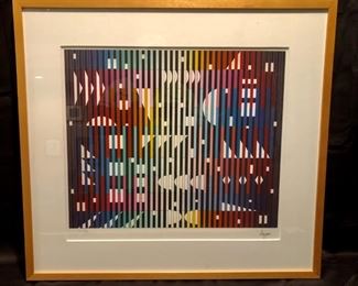 Yaacov Agam. NIGHT RAINBOW. Limited Edition
Serigraph, #18 of 18. Hand-signed by artist. 21x17. 26.5 x 29 framed. COA on back.