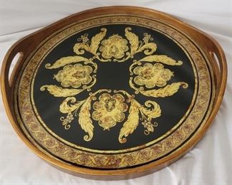 Z Gallerie Hand Painted Round Handled Tray