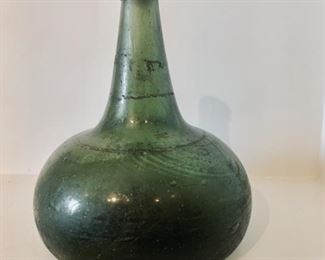 Antique Dutch Green Glass Pirate Wine Onion Bottle