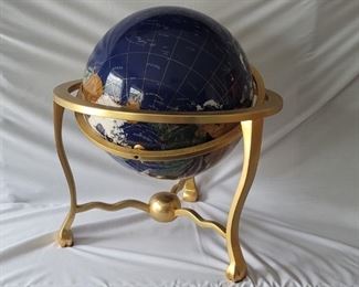 Semi Precious Gemstone World Globe on Brass Stand