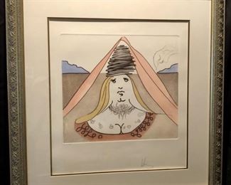 Salvador Dali. The Lady Dulcinea. Signed
Cooperative Intaglio. 1981. Limited Edition. #118 of 125.. 15.5 x 17.5. 34 x 32 framed.