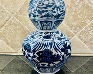 Asian Style Blue & White Vase with Fish, 13in
