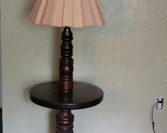 Vintage Floor Standing Wood Lamp w Table & Shade