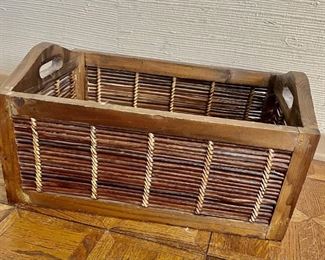 Woven Straw Basket in Wooden Frame with Handles