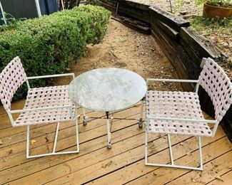 (3) Patio Set w/ Cross Strap Chairs & Round Table