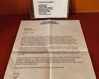 Letter and Video Recording from an Editor of Bing
Magazine to BJ. Bing Crosby sings some of his personal favorites including BJ’s Raindrops Keep Falling On My Head. This is from the 1970 Bing Crosby TV Special.