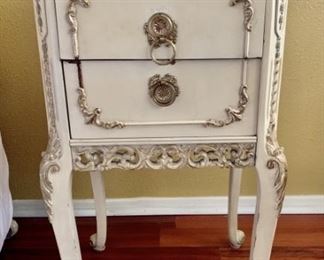 White with Gold Trim, Louis XV French Nightstand