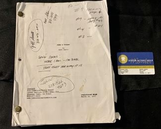 Movie script from 'Jake’s Corner' in which BJ
plays 'Doc' and his SAG card