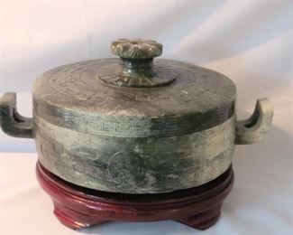 Asian Jade Lidded Box on Stand