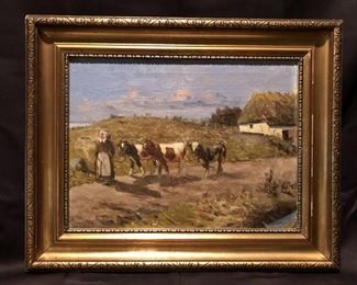 Gage Young. Woman with Cattle. Original Oil on
Canvas. 15 x 11. 21 x 17 framed. Signature lower right.