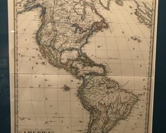 America. Printed Map from Adolf Stieler’s Hand Atlas. 1875. See information from back. 17 x 12.5. 27.5 x 23.5 framed.