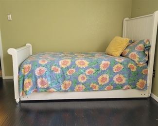 Twin White Trundle Sleigh Bed with Mattresses