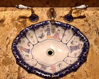 Painted Porcelain Asian Couple & Design Sink