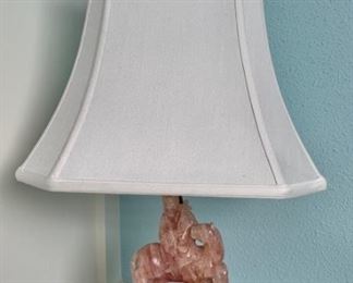 Chinese Hand Carved Rose Quartz Figural Lamp