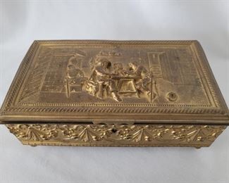 1924 Victorian Gold Tone Hinged Jewelry Box