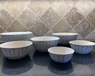(6) Blue & White Dotted Ceramic Bowls from Belgium