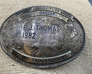 Sterling Silver BJ Thomas 1982 Belt Buckle
Description
“Member Ernest Tub Show Vocalist Texas Troubadours" by Nelson Silvia Co, Houston TX 72.29 g