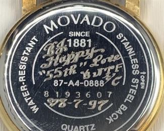 997 Engraved to BJ Thomas Movado Wrist Watch
with original presentation case, instruction manual, and box