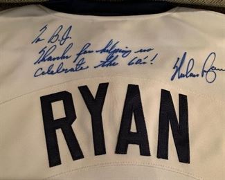 Signed / Autographed Nolan Ryan Jersey w/ Personal
Message to BJ Thomas. Authentic Game Jersey signed by Hall of Fame Pitcher Nolan Ryan.